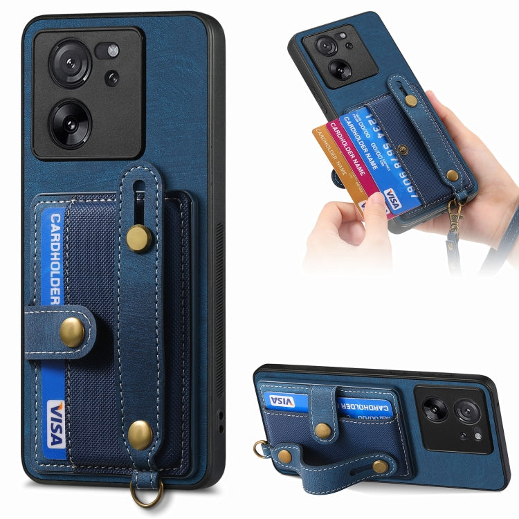 For Xiaomi 13T / 13T Pro Retro Cross Wristband Wallet Leather Back Phone Case(Blue) - Xiaomi Cases by PMC TechLife | Online Shopping South Africa | PMC TechLife | Buy Now Pay Later Mobicred