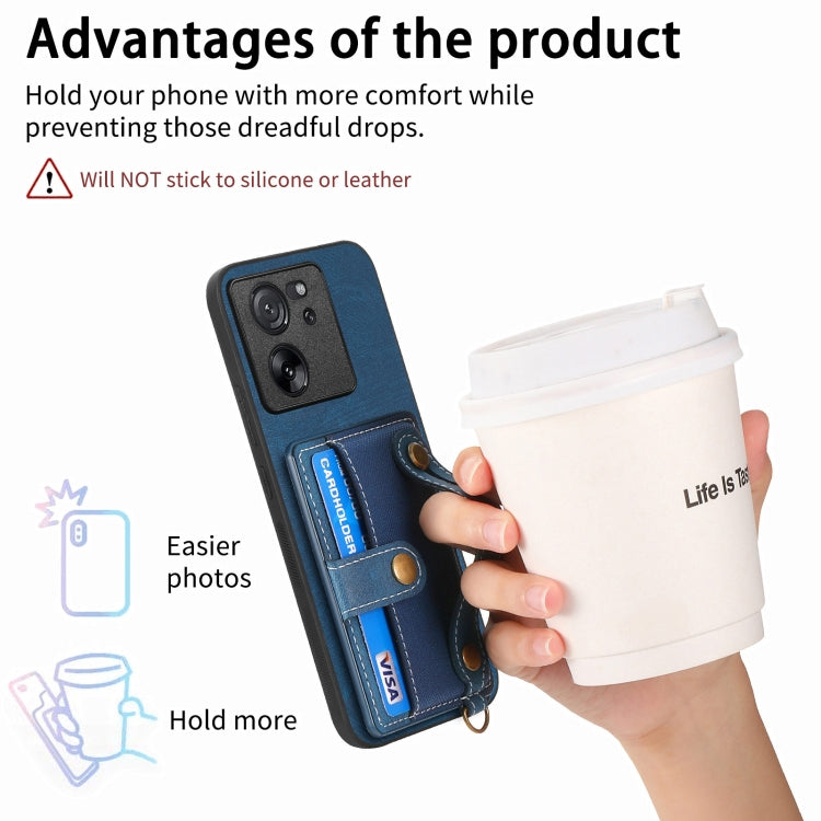 For Xiaomi 13T / 13T Pro Retro Cross Wristband Wallet Leather Back Phone Case(Blue) - Xiaomi Cases by PMC TechLife | Online Shopping South Africa | PMC TechLife | Buy Now Pay Later Mobicred
