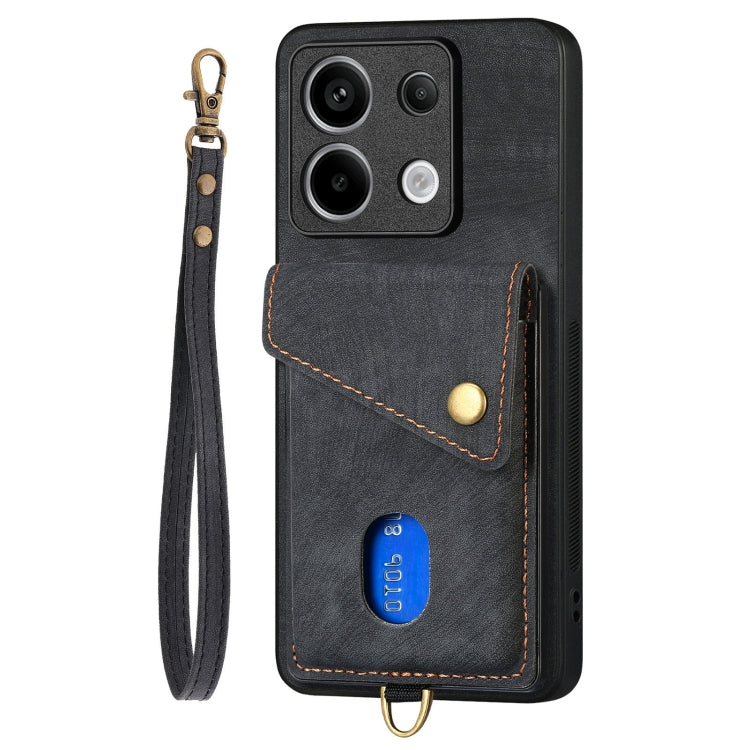 For Xiaomi Redmi Note 13 Pro 5G Retro Card Wallet Fold Leather Phone Case with Strap(Black) - Note 13 Pro Cases by PMC TechLife | Online Shopping South Africa | PMC TechLife | Buy Now Pay Later Mobicred