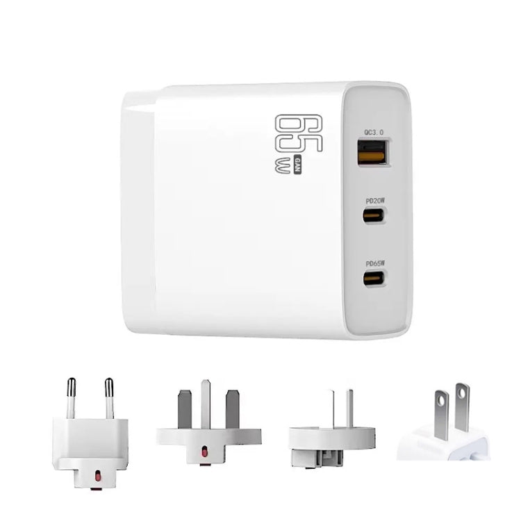 GAN 65W PD45W Dual Type-C+QC3.0 USB Multi Compatible Laptop Adapter EU + US + AU + UK Plug White - Power Supply by PMC TechLife | Online Shopping South Africa | PMC TechLife | Buy Now Pay Later Mobicred