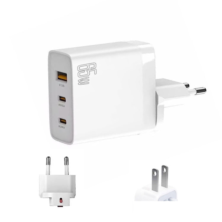 GAN 65W PD45W Dual Type-C / QC3.0 USB  Multi Compatible Charger + 2m USB-C to USB-C Data Cable EU + US Plug White - Cable & Adapter by PMC Jewellery | Online Shopping South Africa | PMC Jewellery | Buy Now Pay Later Mobicred