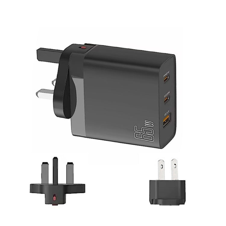 GAN 65W PD45W Dual Type-C / QC3.0 USB  Multi Compatible Charger + 2m USB-C to USB-C Data Cable UK + US Plug Black - free shipping - PMC Jewellery - Order now!