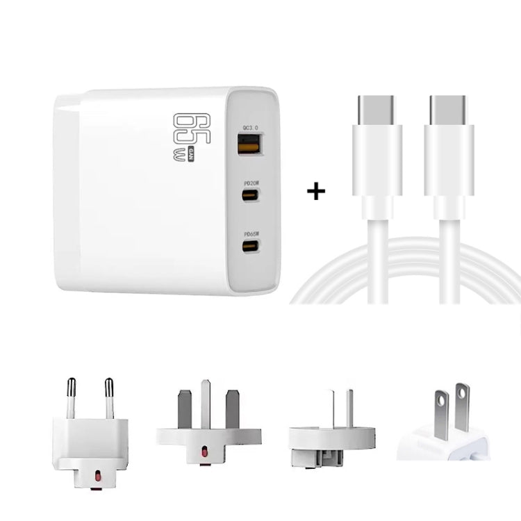 GAN 65W PD45W Dual Type-C / QC3.0 USB  Multi Compatible Charger + 2m USB-C to USB-C Data Cable EU + UK + AU + US Plug White - Cable & Adapter by PMC Jewellery | Online Shopping South Africa | PMC Jewellery | Buy Now Pay Later Mobicred