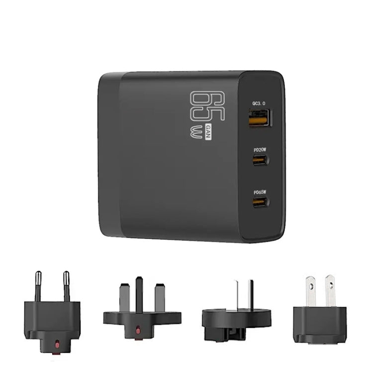 GAN 65W PD45W Dual Type-C / QC3.0 USB  Multi Compatible Charger + 2m USB-C to USB-C Data Cable EU + UK + AU +US Plug Black - Cable & Adapter by PMC Jewellery | Online Shopping South Africa | PMC Jewellery | Buy Now Pay Later Mobicred