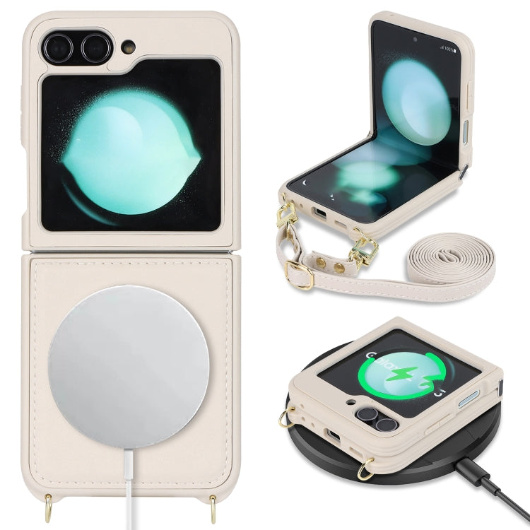 For Samsung Galaxy Z Flip5 5G Crossbody R20 Texture Leather Magsafe Phone Case(White) - Galaxy Z Flip5 Cases by PMC TechLife | Online Shopping South Africa | PMC TechLife | Buy Now Pay Later Mobicred