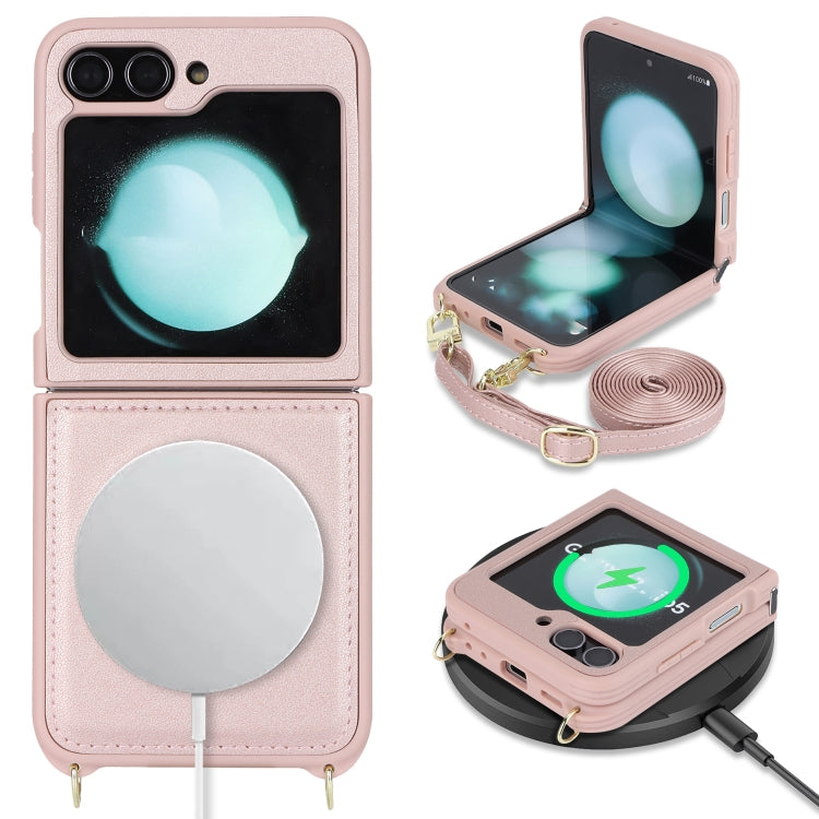 For Samsung Galaxy Z Flip5 5G Crossbody R20 Texture Leather Magsafe Phone Case(Pink) - Galaxy Z Flip5 Cases by PMC TechLife | Online Shopping South Africa | PMC TechLife | Buy Now Pay Later Mobicred