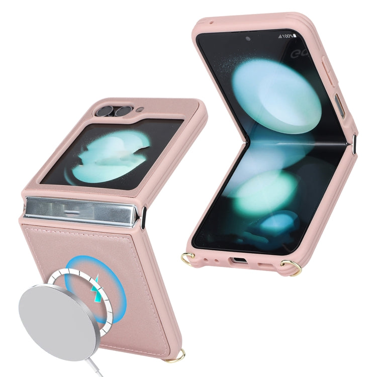 For Samsung Galaxy Z Flip5 5G Crossbody R20 Texture Leather Magsafe Phone Case(Pink) - Galaxy Z Flip5 Cases by PMC TechLife | Online Shopping South Africa | PMC TechLife | Buy Now Pay Later Mobicred