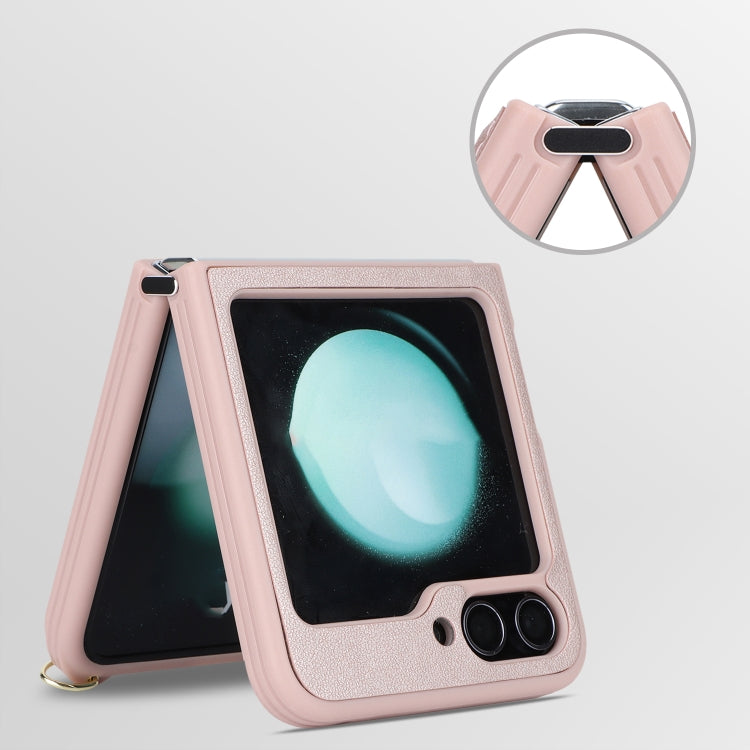 For Samsung Galaxy Z Flip5 5G Crossbody R20 Texture Leather Magsafe Phone Case(Pink) - Galaxy Z Flip5 Cases by PMC TechLife | Online Shopping South Africa | PMC TechLife | Buy Now Pay Later Mobicred