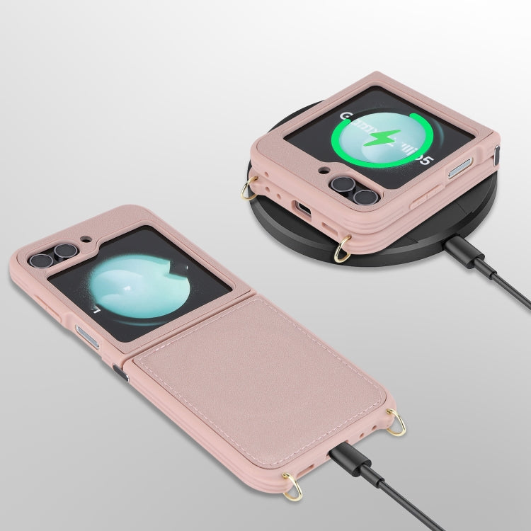 For Samsung Galaxy Z Flip5 5G Crossbody R20 Texture Leather Magsafe Phone Case(Pink) - Galaxy Z Flip5 Cases by PMC TechLife | Online Shopping South Africa | PMC TechLife | Buy Now Pay Later Mobicred