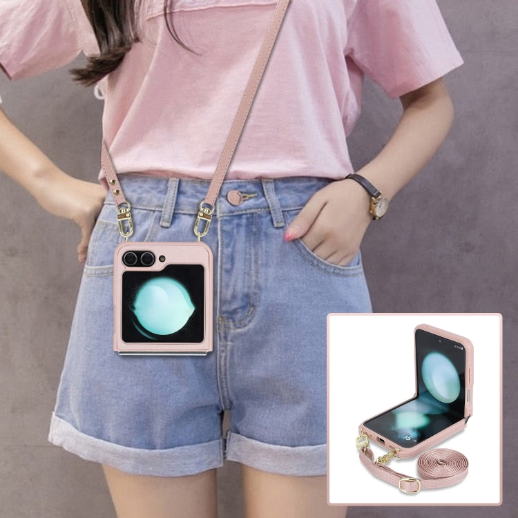 For Samsung Galaxy Z Flip5 5G Crossbody R20 Texture Leather Magsafe Phone Case(Pink) - Galaxy Z Flip5 Cases by PMC TechLife | Online Shopping South Africa | PMC TechLife | Buy Now Pay Later Mobicred