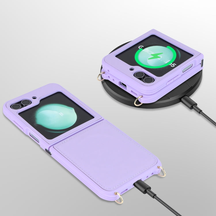 For Samsung Galaxy Z Flip5 5G Crossbody R20 Texture Leather Magsafe Phone Case(Purple) - free shipping - PMC TechLife - Order now!