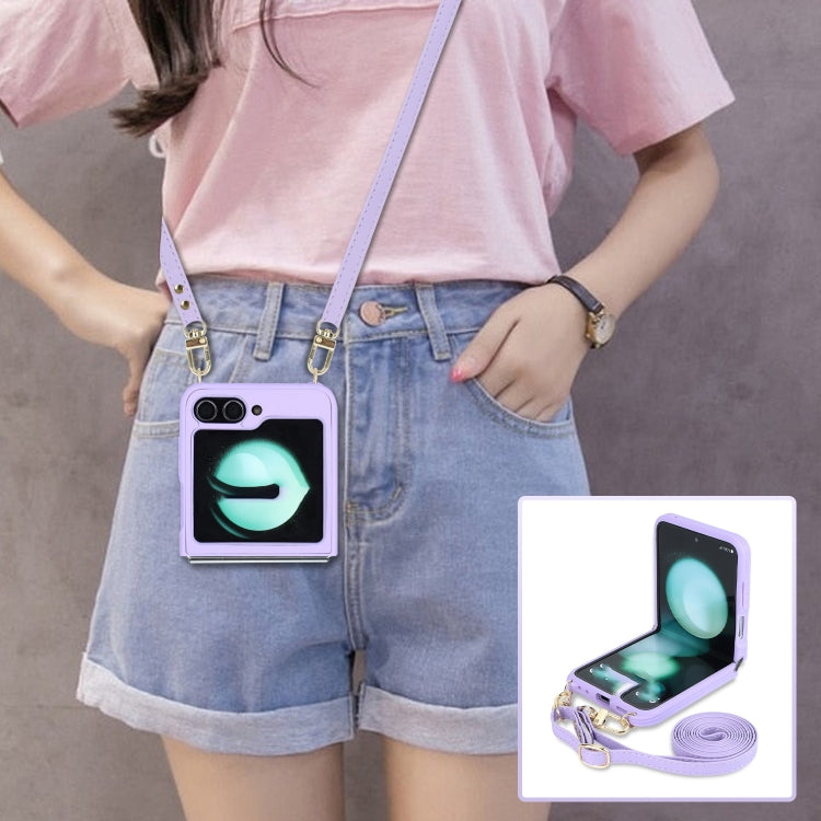 For Samsung Galaxy Z Flip5 5G Crossbody R20 Texture Leather Magsafe Phone Case(Purple) - free shipping - PMC TechLife - Order now!