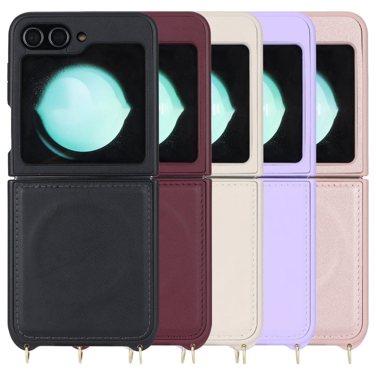For Samsung Galaxy Z Flip5 5G Crossbody R20 Texture Leather Magsafe Phone Case(Brown) - Galaxy Z Flip5 Cases by PMC TechLife | Online Shopping South Africa | PMC TechLife