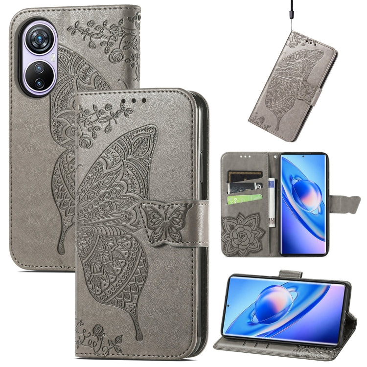 For Blackview A200 Pro Butterfly Love Flower Embossed Leather Phone Case(Gray) - More Brand by PMC TechLife | Online Shopping South Africa | PMC TechLife