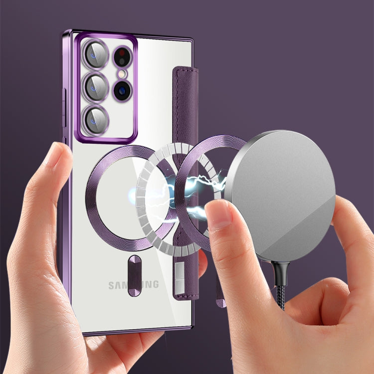 For Samsung Galaxy S22 Ultra 5G MagSafe Magnetic RFID Anti-theft Leather Phone Case(Purple) - Galaxy S22 Ultra 5G Cases by PMC TechLife | Online Shopping South Africa | PMC TechLife