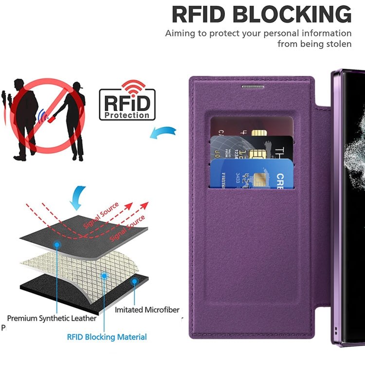 For Samsung Galaxy S22 Ultra 5G MagSafe Magnetic RFID Anti-theft Leather Phone Case(Purple) - Galaxy S22 Ultra 5G Cases by PMC TechLife | Online Shopping South Africa | PMC TechLife