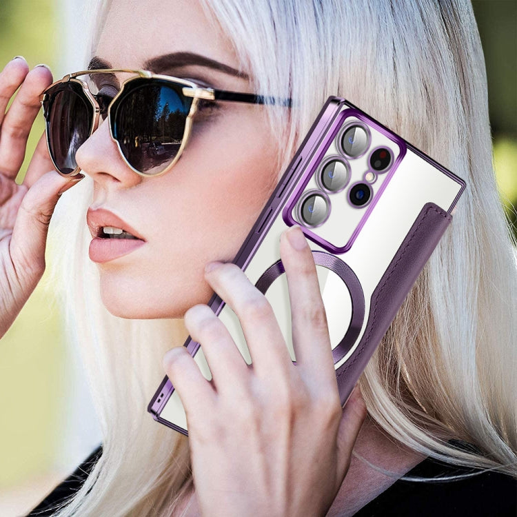 For Samsung Galaxy S22 Ultra 5G MagSafe Magnetic RFID Anti-theft Leather Phone Case(Purple) - Galaxy S22 Ultra 5G Cases by PMC TechLife | Online Shopping South Africa | PMC TechLife