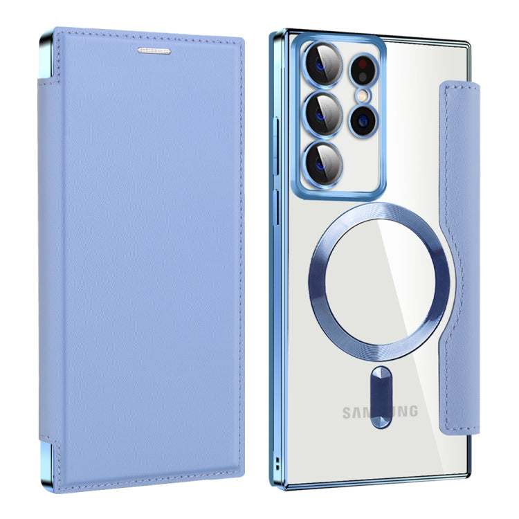 For Samsung Galaxy S22 Ultra 5G MagSafe Magnetic RFID Anti-theft Leather Phone Case(Blue) - Galaxy S22 Ultra 5G Cases by PMC TechLife | Online Shopping South Africa | PMC TechLife