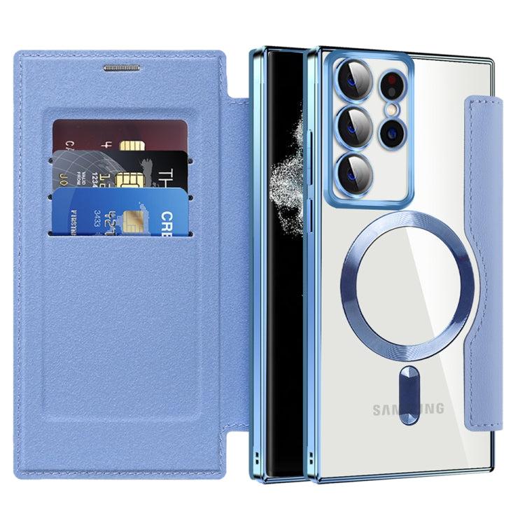 For Samsung Galaxy S22 Ultra 5G MagSafe Magnetic RFID Anti-theft Leather Phone Case(Blue) - Galaxy S22 Ultra 5G Cases by PMC TechLife | Online Shopping South Africa | PMC TechLife