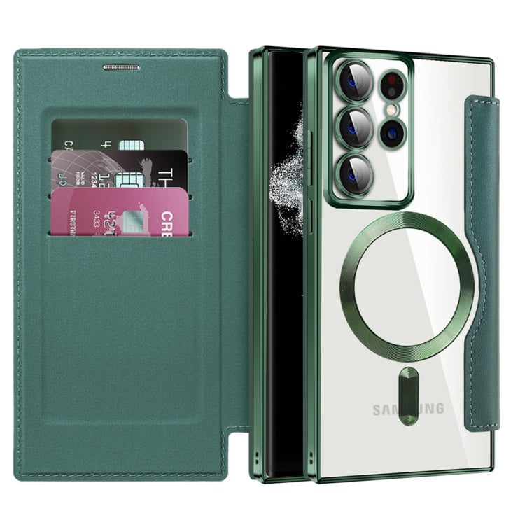 For Samsung Galaxy S22 Ultra 5G Shield MagSafe RFID Anti-theft Leather Phone Case(Green) - free shipping - PMC TechLife - Order now!