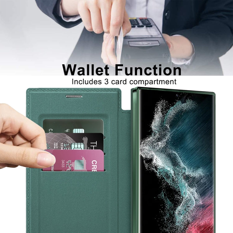 For Samsung Galaxy S22 Ultra 5G Shield MagSafe RFID Anti-theft Leather Phone Case(Green) - free shipping - PMC TechLife - Order now!