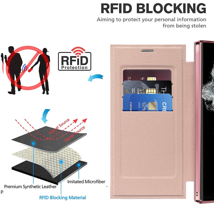 For Samsung Galaxy S22 Ultra 5G MagSafe Magnetic RFID Anti-theft Leather Phone Case(Pink) - Galaxy S22 Ultra 5G Cases by PMC TechLife | Online Shopping South Africa | PMC TechLife