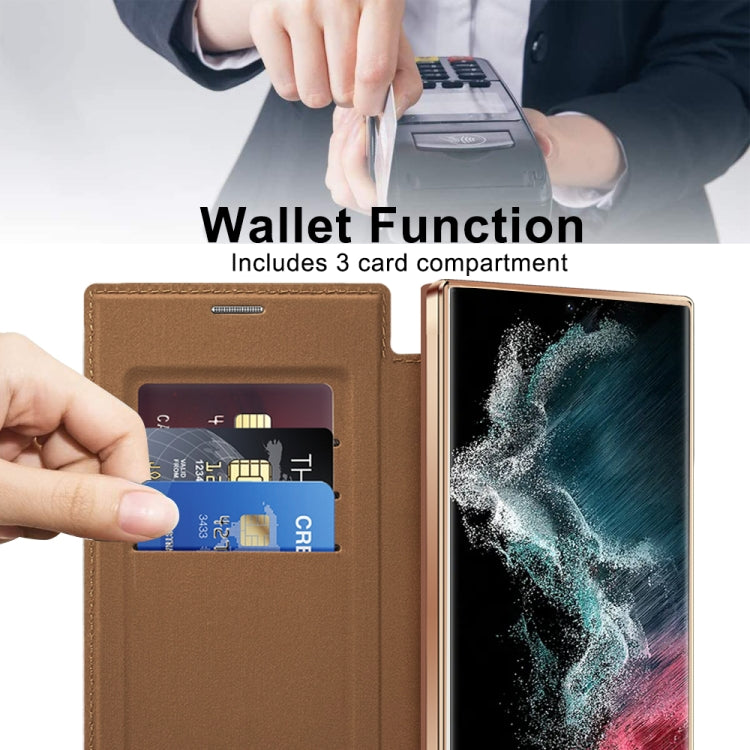For Samsung Galaxy S22 Ultra 5G Shield MagSafe RFID Anti-theft Leather Phone Case(Brown) - free shipping - PMC TechLife - Order now!