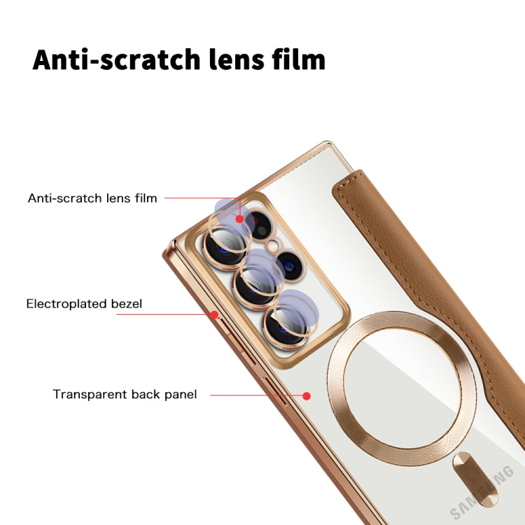 For Samsung Galaxy S22 Ultra 5G Shield MagSafe RFID Anti-theft Leather Phone Case(Brown) - free shipping - PMC TechLife - Order now!