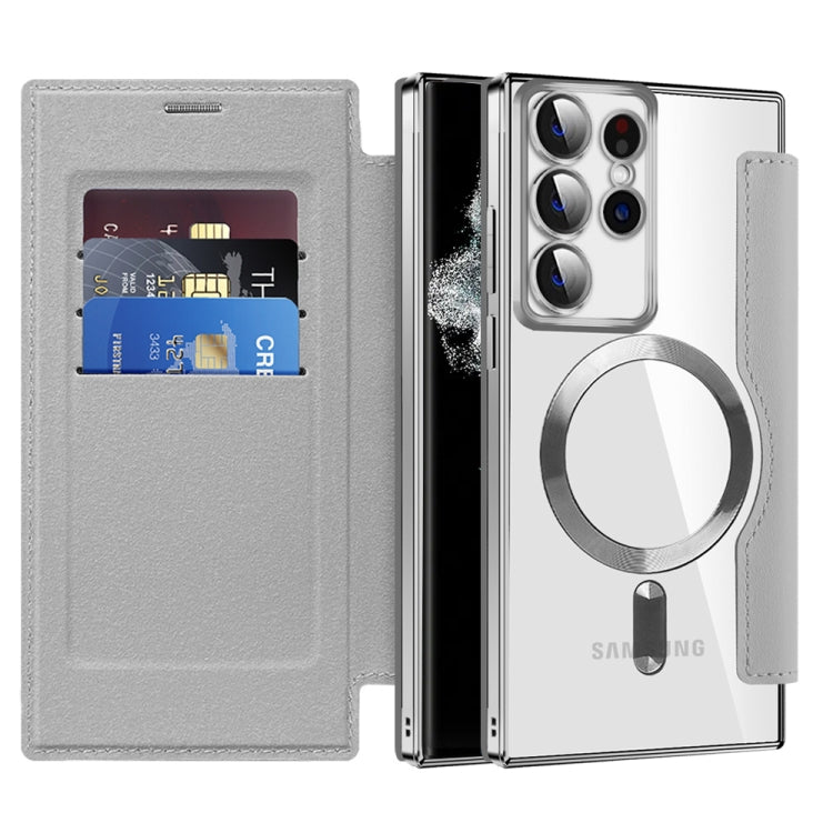 For Samsung Galaxy S22 Ultra 5G MagSafe Magnetic RFID Anti-theft Leather Phone Case(Grey) - Galaxy S22 Ultra 5G Cases by PMC TechLife | Online Shopping South Africa | PMC TechLife