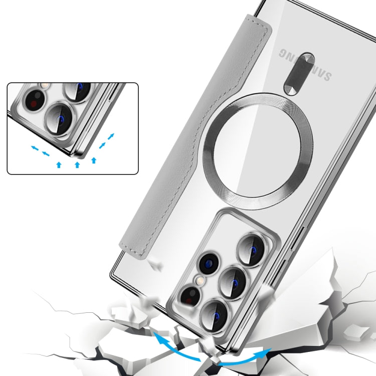 For Samsung Galaxy S22 Ultra 5G MagSafe Magnetic RFID Anti-theft Leather Phone Case(Grey) - Galaxy S22 Ultra 5G Cases by PMC TechLife | Online Shopping South Africa | PMC TechLife