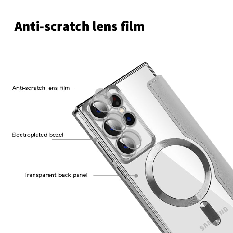 For Samsung Galaxy S22 Ultra 5G MagSafe Magnetic RFID Anti-theft Leather Phone Case(Grey) - Galaxy S22 Ultra 5G Cases by PMC TechLife | Online Shopping South Africa | PMC TechLife
