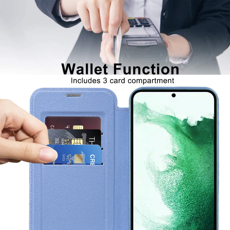 For Samsung Galaxy S22+ 5G Shield MagSafe RFID Anti-theft Leather Phone Case(Blue) - Galaxy S22+ 5G Cases by PMC TechLife | Online Shopping South Africa | PMC TechLife | Buy Now Pay Later Mobicred
