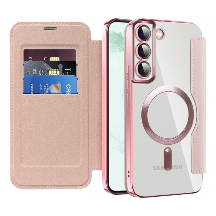 For Samsung Galaxy S22+ 5G Shield MagSafe RFID Anti-theft Leather Phone Case(Pink) - Galaxy S22+ 5G Cases by PMC TechLife | Online Shopping South Africa | PMC TechLife | Buy Now Pay Later Mobicred