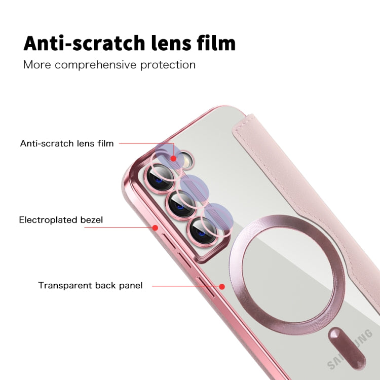 For Samsung Galaxy S22+ 5G Shield MagSafe RFID Anti-theft Leather Phone Case(Pink) - Galaxy S22+ 5G Cases by PMC TechLife | Online Shopping South Africa | PMC TechLife | Buy Now Pay Later Mobicred