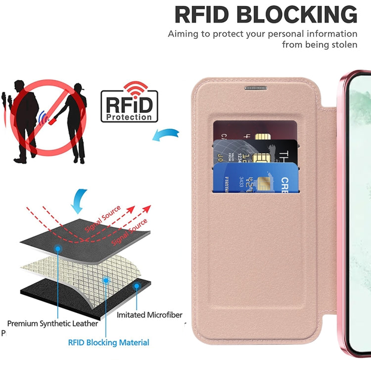 For Samsung Galaxy S22+ 5G Shield MagSafe RFID Anti-theft Leather Phone Case(Pink) - Galaxy S22+ 5G Cases by PMC TechLife | Online Shopping South Africa | PMC TechLife | Buy Now Pay Later Mobicred
