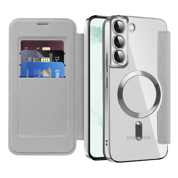 For Samsung Galaxy S22+ 5G Shield MagSafe RFID Anti-theft Leather Phone Case(Grey) - Galaxy S22+ 5G Cases by PMC TechLife | Online Shopping South Africa | PMC TechLife | Buy Now Pay Later Mobicred