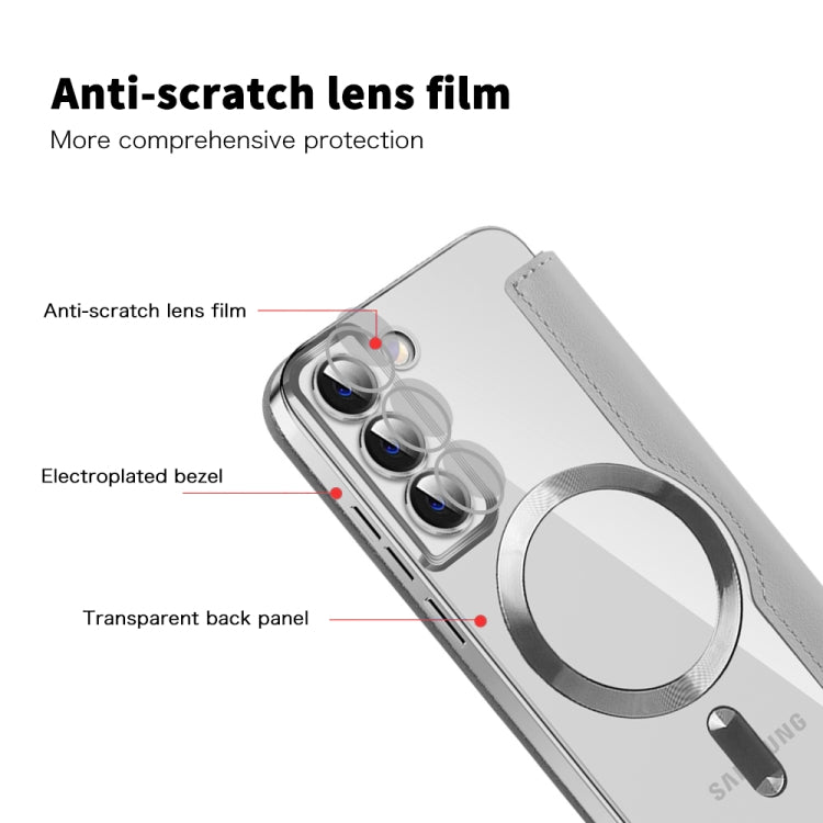 For Samsung Galaxy S22+ 5G Shield MagSafe RFID Anti-theft Leather Phone Case(Grey) - Galaxy S22+ 5G Cases by PMC TechLife | Online Shopping South Africa | PMC TechLife | Buy Now Pay Later Mobicred