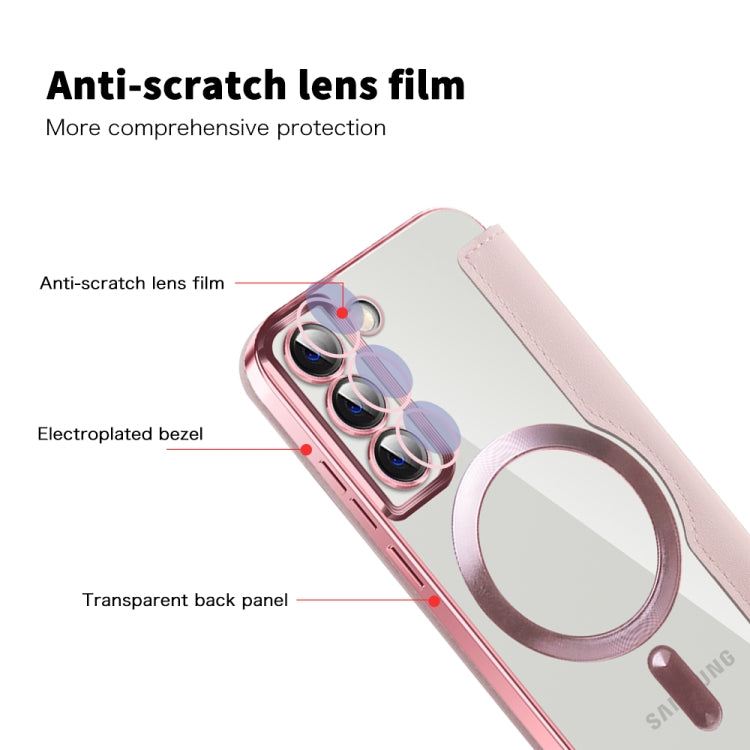 For Samsung Galaxy S22+ 5G MagSafe Magnetic RFID Anti-theft Leather Phone Case(Pink) - Galaxy S22 5G Cases by PMC TechLife | Online Shopping South Africa | PMC TechLife