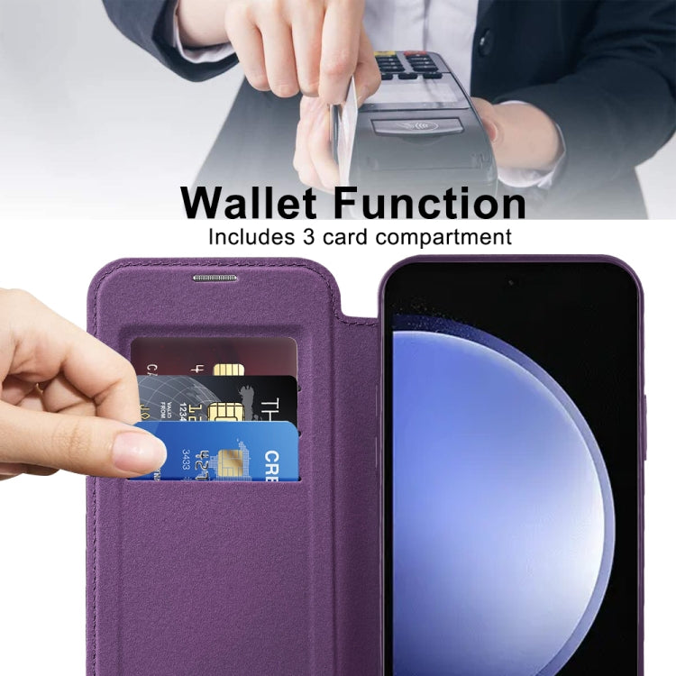 For Samsung Galaxy S23 FE 5G MagSafe Magnetic RFID Anti-theft Leather Phone Case(Purple) - Galaxy S23 FE 5G Cases by PMC TechLife | Online Shopping South Africa | PMC TechLife