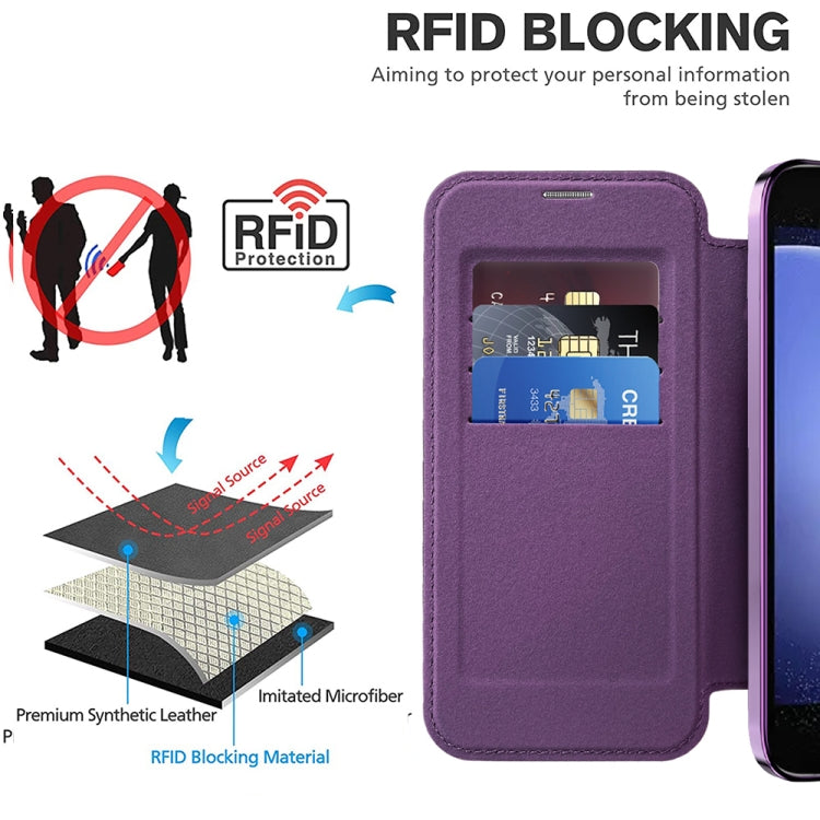 For Samsung Galaxy S23 FE 5G MagSafe Magnetic RFID Anti-theft Leather Phone Case(Purple) - Galaxy S23 FE 5G Cases by PMC TechLife | Online Shopping South Africa | PMC TechLife