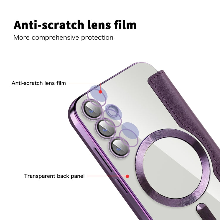 For Samsung Galaxy S23 FE 5G MagSafe Magnetic RFID Anti-theft Leather Phone Case(Purple) - Galaxy S23 FE 5G Cases by PMC TechLife | Online Shopping South Africa | PMC TechLife