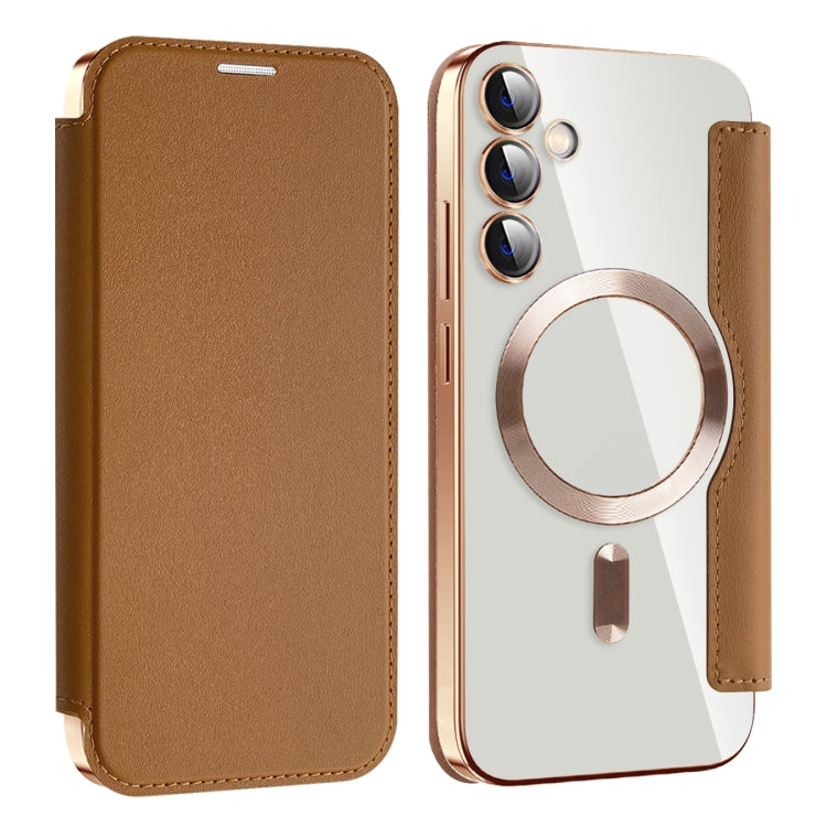 For Samsung Galaxy S23 FE 5G Shield MagSafe RFID Anti-theft Leather Phone Case(Brown) - Galaxy S23 FE 5G Cases by PMC TechLife | Online Shopping South Africa | PMC TechLife | Buy Now Pay Later Mobicred