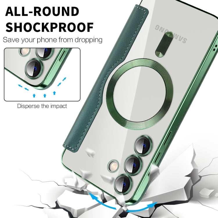 For Samsung Galaxy S25+ 5G Shield MagSafe RFID Anti-theft Leather Phone Case(Green) - free shipping - PMC Jewellery - Order now!