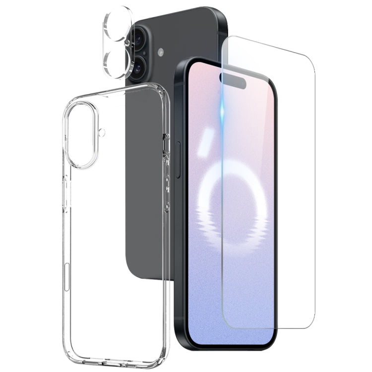 For iPhone 16 NORTHJO 3 in 1 TPU Phone Case with Screen Film and Lens Film(Clear) - iPhone 16 Cases by NORTHJO | Online Shopping South Africa | PMC TechLife | Buy Now Pay Later Mobicred