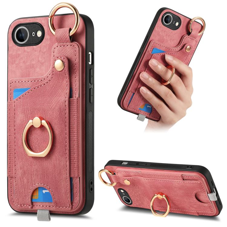 For iPhone SE 2024 Retro Skin-feel Ring Card Bag Phone Case with Hang Loop(Pink) - iPhone 16e Cases by PMC TechLife | Online Shopping South Africa | PMC TechLife | Buy Now Pay Later Mobicred