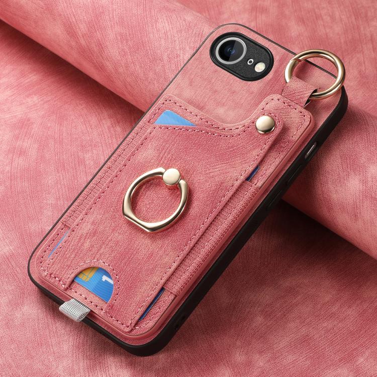 For iPhone SE 2024 Retro Skin-feel Ring Card Bag Phone Case with Hang Loop(Pink) - iPhone 16e Cases by PMC TechLife | Online Shopping South Africa | PMC TechLife | Buy Now Pay Later Mobicred