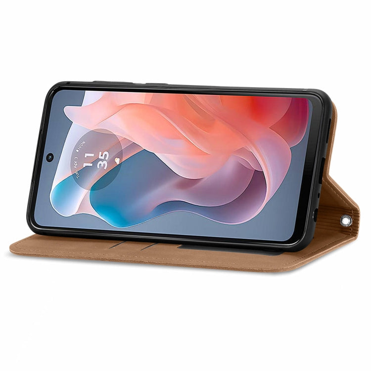 For Motorola Moto G Play 2024 Retro Skin Feel Magnetic Flip Leather Phone Case(Brown) - Motorola Cases by PMC Jewellery | Online Shopping South Africa | PMC Jewellery | Buy Now Pay Later Mobicred