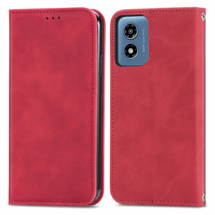 For Motorola Moto G Play 2024 Retro Skin Feel Magnetic Flip Leather Phone Case(Red) - Motorola Cases by PMC Jewellery | Online Shopping South Africa | PMC Jewellery | Buy Now Pay Later Mobicred