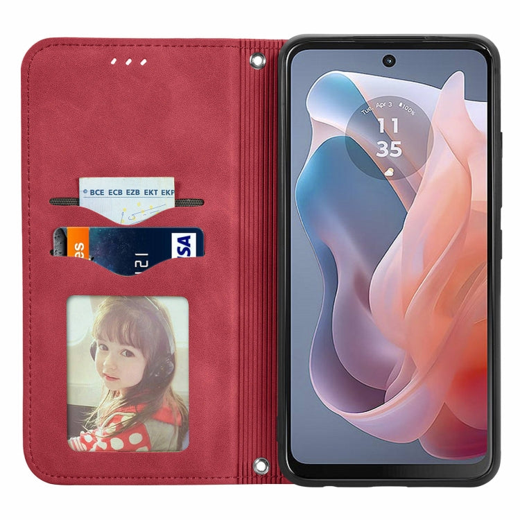 For Motorola Moto G Play 2024 Retro Skin Feel Magnetic Flip Leather Phone Case(Red) - Motorola Cases by PMC Jewellery | Online Shopping South Africa | PMC Jewellery | Buy Now Pay Later Mobicred