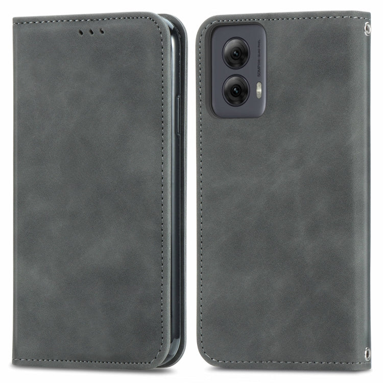 For Motorola Moto G Power 5G 2024 Retro Skin Feel Magnetic Flip Leather Phone Case(Grey) - Motorola Cases by PMC Jewellery | Online Shopping South Africa | PMC Jewellery | Buy Now Pay Later Mobicred